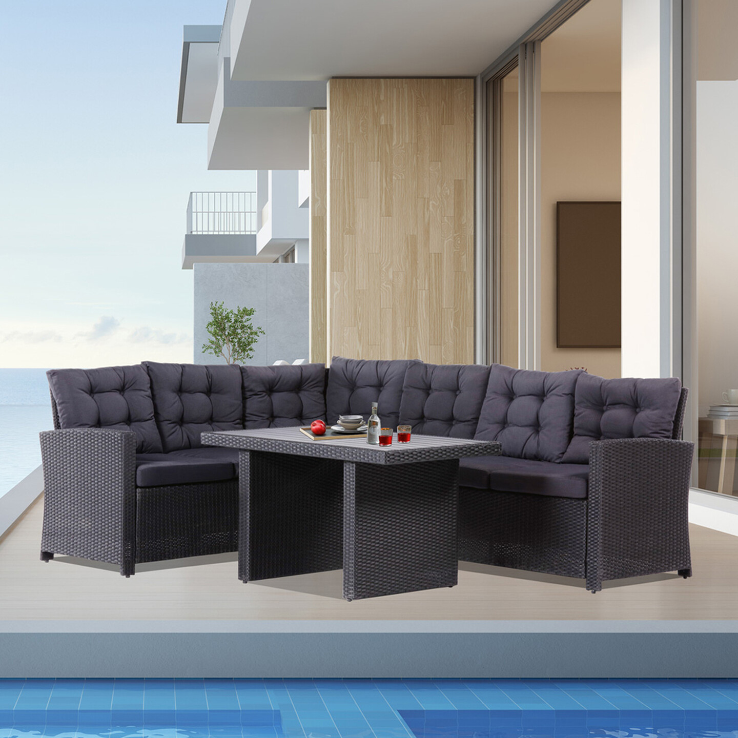 Sunfun Susia Rattan Siyah Köşe Oturma Grubu
