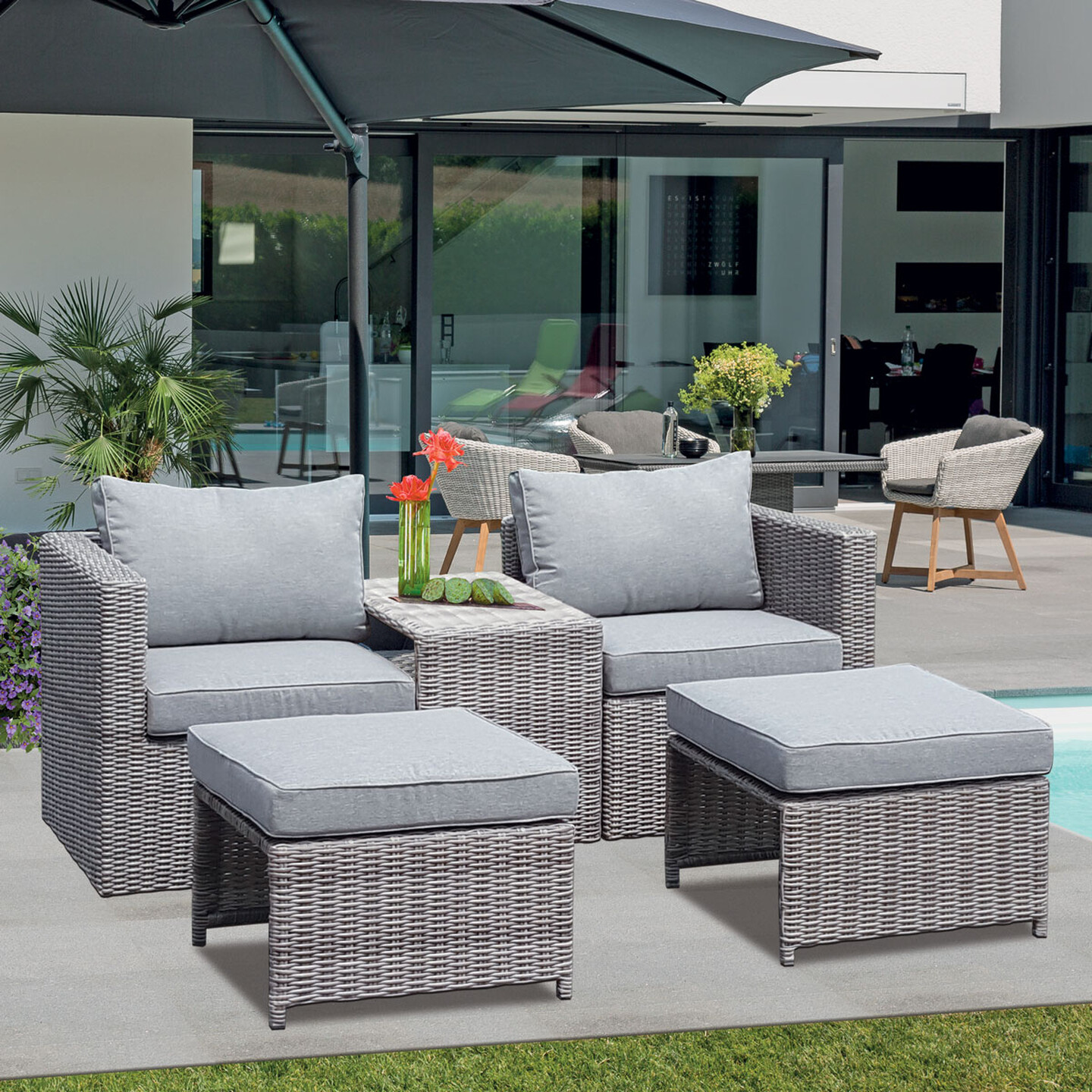 Sunfun Side Rattan Oturma Grubu Gri