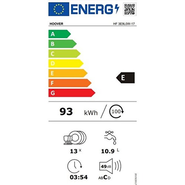 Hoover HF 3E9L0W-17 Wi-Fi Bluetooth Bağlantılı 5 Programlı Bulaşık Makinesi