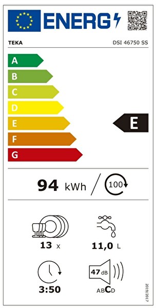 Teka DSI 46750 7 Programlı Yarı Ankastre Bulaşık Makinesi