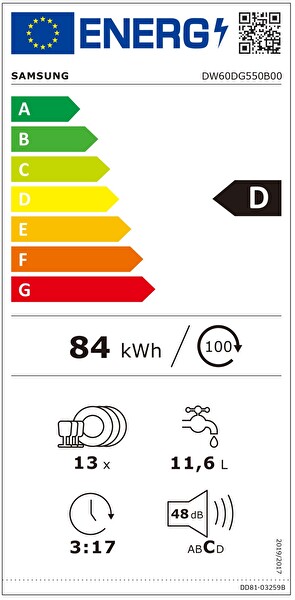 Samsung DW60DG550B00TR 5 Programlı 13 Kişilik Ankastre Bulaşık Makinesi