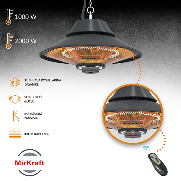 MirKraft Elirg R.C. 2000 W Uzaktan Kumandalı LED Işıklı Elektrikli Isıtıcı