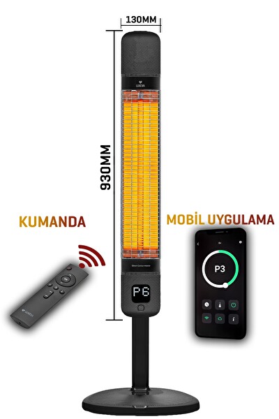 Luxeva LXV-SMART-FR-JETBLACK IP55 Su Geçirmez Jetblack 2500 W Akıllı Karbon Infrared Elektrikli Isıtıcı