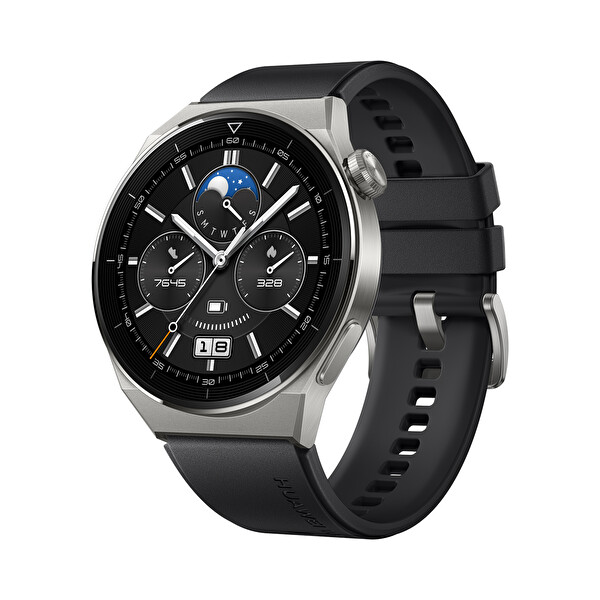 Huawei Watch GT3 Pro 46mm Titanyum Kasa Siyah Kauçuk Kayış