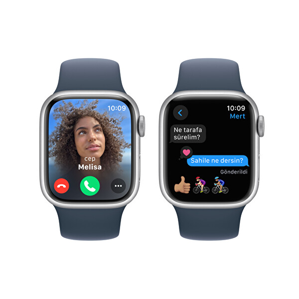 Apple Watch Series 9 GPS 41mm Silver Aluminium Case with Storm Blue Sport Band - S/M
