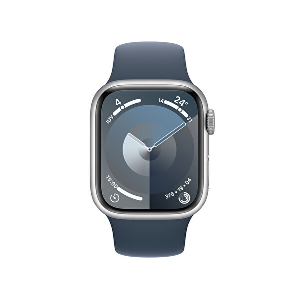 Apple Watch Series 9 Gps 41mm Gümüş Alüminyum Kasa Ve Storm Mavi Sport Band M/L