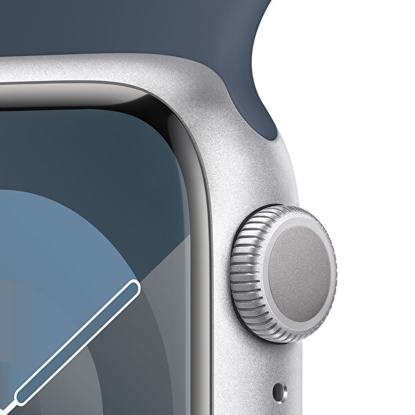 Apple Watch Series 9 Gps 41mm Gümüş Alüminyum Kasa Ve Storm Mavi Sport Band M/L