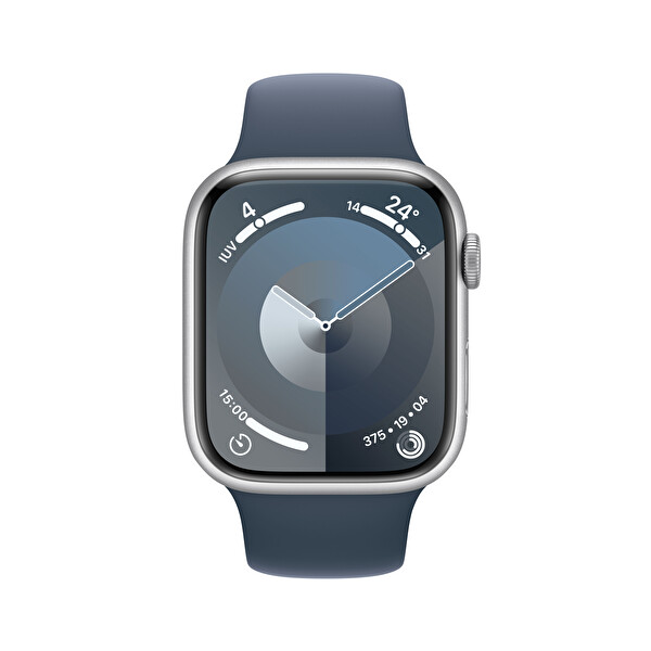 Apple Watch Series 9 Gps 45mm Gümüş Alüminyum Kasa Ve Storm Mavi Sport Band - M/l