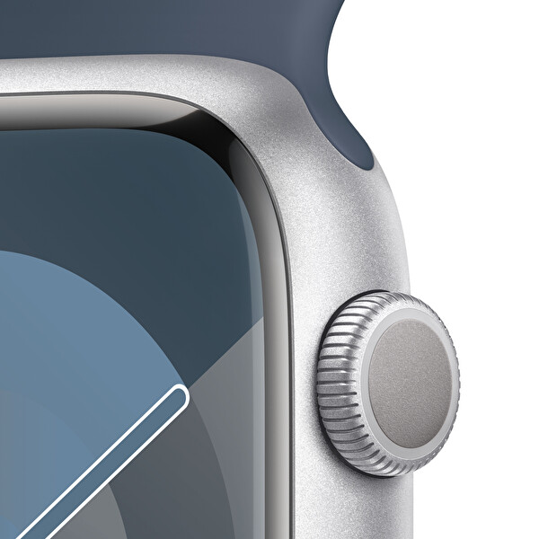 Apple Watch Series 9 Gps 45mm Gümüş Alüminyum Kasa Ve Storm Mavi Sport Band - M/l