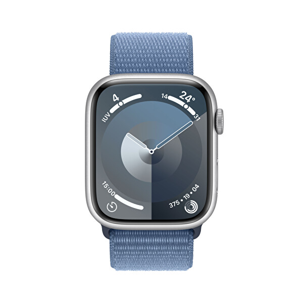 Apple Watch Series 9 Gps 45mm Gümüş Alüminyum Kasa ve Winter Mavi Sport Loop