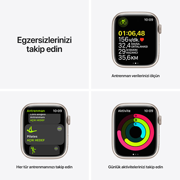 Apple Watch Series 7 GPS 45MM Yıldız Işığı Alüminyum Kasa Yıldız Işığı Spor Kordon