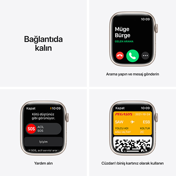 Apple Watch Series 7 GPS 45MM Yıldız Işığı Alüminyum Kasa Yıldız Işığı Spor Kordon